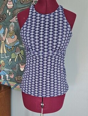 Athleta Navy Blue Printed Halter Swim Top 36 B/C
